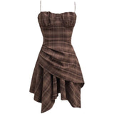 Low Cut Backless Pleated Ladies Slip Dress French Summer 2022 Seaside Leisure Vintage Dress women A-LINE Mini