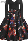 Women Christmas Party Dress Elegant Vinatge Long Sleeve Winter Sundress V Neck New Year Costume Clothing