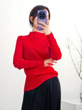 Folded Women's Clothing New Simple Classic Long-Sleeved Top Lady High-End Wrinkle Bottom Shirt