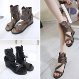 Open-Toed High Help Students Comfortable Slim Women's Shoes Fashion Zipper Flat-Soled Roman
