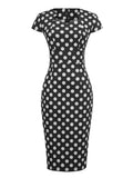 Elegant Bodycon Pencil Dresses for Women Polka Dot High Waist Bandage Slim Fit Sundress Cap Sleeve Summer Midi Cotton