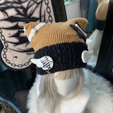 Aesthetic Streetwear Casual Hats Harajuku Patchwork Star Knit Hat Women 7 Colors Autumn Winter All Match Cute Cat Ears