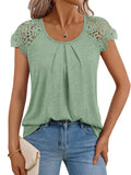 Summer Women's New Women's Lace Sleeve Top Short-Sleeved Round-Neck Loose