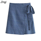 elegant short sexy Lady New one-piece side tied rope print skirt women's printed A-line skirt female mini skirts