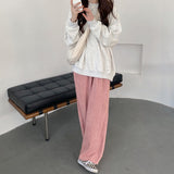 Pants Women Wide-leg Autumn Corduroy Chic Loose All-match Pink Teens Korean Style Streetwear New Stylish Leisure