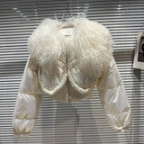 2022 Winter New Arrival Lambswool Fur Collar Bright Cotton Liner Short Jacket Women Warm Coat