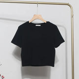 Real-Apamine Solid Short-Sleeved T-Shirt Burst Small Short Sweet Spicy Slim Slim Thin Collar Top
