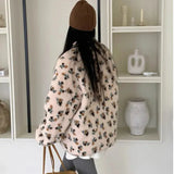 Fur Floral Print Zipper Jacket- Outfit