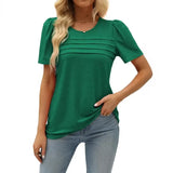 Women's Summer Round-Neck Short-Sleeved Chest Tuck Line Folded Blouse