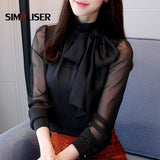 Grey Pink White Thin Shirts Women Bow Chiffon Blouses Plus Size Ladies Office Work Wear Tops Elegant Korean Style