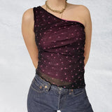 Vintage Chinese Style Print Crop Top Asymmetric Slim Fit One Shoulder Vests E-girl Aesthetic Fashion Women Summer Tank