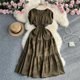 Zingj Gentle Wind Ruffle Collar Dress Female Summer Simple Pure Color Double Flying Sleeve Design Platycodon Grandiflorum First Love