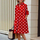 Long Sleeve Loose Party Dresses Autumn New Turn Down Collar Button-up Shirts Dress Women Office Casual Solid Midi