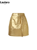 Summer Autumn Gold Shiny Faux Leather Skirt Women with Sashes A Line Korean Style Clothes Streetwear 2023 Runway