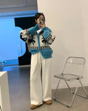 Deer Jacquard Hooded Knitting Zipper Cardigan- Outfit