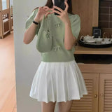 Style Three-Dimensional Bow-Tie Short-Sleeved Sweater Women's 2024 Spring New Sweet Jacket Short-Style Knitted