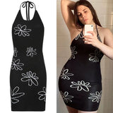 Floral Print Backless Sexy Knitted Dress Split Side Party Bodycon Long Dress Robe Vintage Skinny Fashion