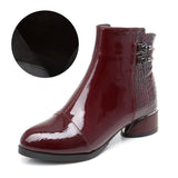 Women Boots 2021 New Woman Short Boots Soft Patent Genuine Leather Autumn/Winter Shoes Square Heels Female