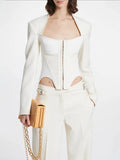 Zingj Spring New Fashion Temperament Fish Bone Chest Splicing Design Sense Waist Show Thin Suit Jacket Female