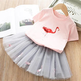 Clothing Sets 2021 Summer Princess Girl Bling Star Flamingo Top + Unicorn Print Dress 2pcs Set Children Clothing