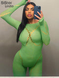 Sexy Mesh Jumpsuit Women Full Sleeve Skinny Fitness Body-Shaping One Piece Playsuits Lady Midnight Clubwear