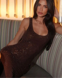 Brown Sequin Backless Maxi Dress- Outfit