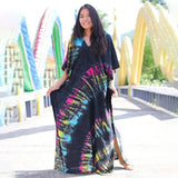 Printed V-neck Batwing Sleeve Side Split Loose Dress For Women Clothes Plus Size Beachwear Maxi Dress