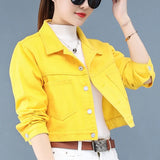 Jackets Coats For Women Autumn Female Long Sleeve New Short Jacket Pink Yellow Pockets Casual Lady Denim Coat
