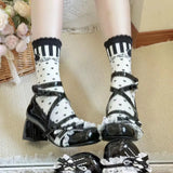 2025 New Round Head Mary Jane Small Leather Shoes Lolita Bow Princess Wind Heightening Display Legs Long Single