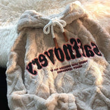 and gentle letter embroidery plus velvet thick lamb wool sweater women autumn and winter loose retro high sense hoodie