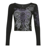 Indie Fairy Grunge Crop Top 90s Vintage Graphic Print Long Sleeve Women Crop Top Harajuku Autumn Spring Female Tees