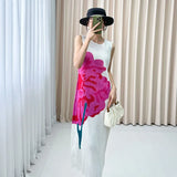 Folded Mountain Tea Printed Sleeveless Dress Female High-End Temperament Slim Thin Round Neckless Vest