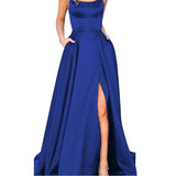 Long Formal Evening Dresses Long Vestidos De Fiesta A-Line Sexy High Slit Satin Simple Prom Party