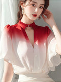 Year's Popular Unique Beautiful Gradient Shirt Female Light Familiar French Small Short-Sleeved Fairy Air Fluttering Snowfleet Blouse