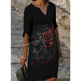 Summer Y2K Vintage V Neck Sundress Women Butterfly Print Midi Dresses Half Sleeve Casual Robe Beach Party Vestido De