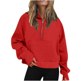 Autumn And Winter New Ladies Scuba Sports Semi-Zipper Yoga Clothes Loose Short Hooded Sweater