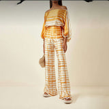 2025 New Set Women's Printed Round-Neck Loose Bat Sleeves Wide Leg Trousers Fashion