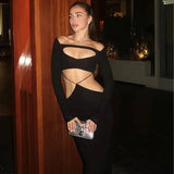 Black Long Sleeve Hollow Out Maxi Dress- Outfit