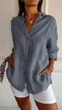 New Single-Dran Buckle Folding Collar Shirt Burst Lady Solid Color Can Sleeve