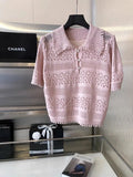 Knitted Shirt Sweater For Women's 2024 Summer New Korean Fashion Hook Flower Hollow Out Versatile Sweet Ladies
