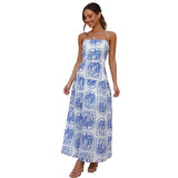Zingj Years New Sexy Chest Small Fresh Print Lace-Up Long Dress