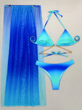 2024 New Gradient Mesh Dress Rope Strap Bikini Three-Piece