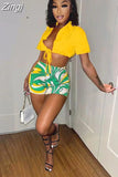Sexy Two Piece Set Club Outfits for Women Tracksuit Summer White Tie Up Crop Shirt Print Shorts Sweat Suits Matching