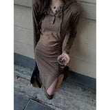Zingj MM Pure Desire Wind Draw Rope Hooded Long Sleeve Dress Female Summer 2024 New Receive Waist Open Fork In The Long Skirt-Outfit