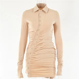 Casual Women's Dresses Buttons Elegant Autumn Sexy Bodycon Holiday Dress Y2K Female Office Clothing New