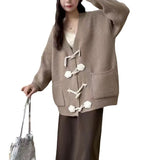 Zingj Winter Korean Department New Style Ox Horn Buckle Knit Cardigan Languid Lazy Wind Sweater Design Feeling Loose Fashionable Casual Jacket Female-Outfit