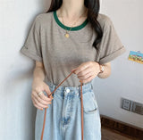 Zingj T-Shirt Short Sleeve Women's Summer Dress 2024 New Round Collar Loose Ins Careful Machine Foreign Style Simple Student