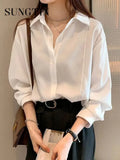 New Fashion White Shirts Blouse Women Spring Long Sleeve Tops Casual Shirt Turn Down Collar Office Lady 4