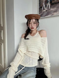 Autumn Hollow Out T Shirt Women Knitted Vintage Two Pieces Tops Y2k American Retro Tee Tops Winter Streetwear