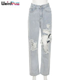 Summer Fashion Hollow Out High Waisted Denim Casual Y2K Pants Loose Hip Hop Pants Zipper Fly Streetwear Sexy